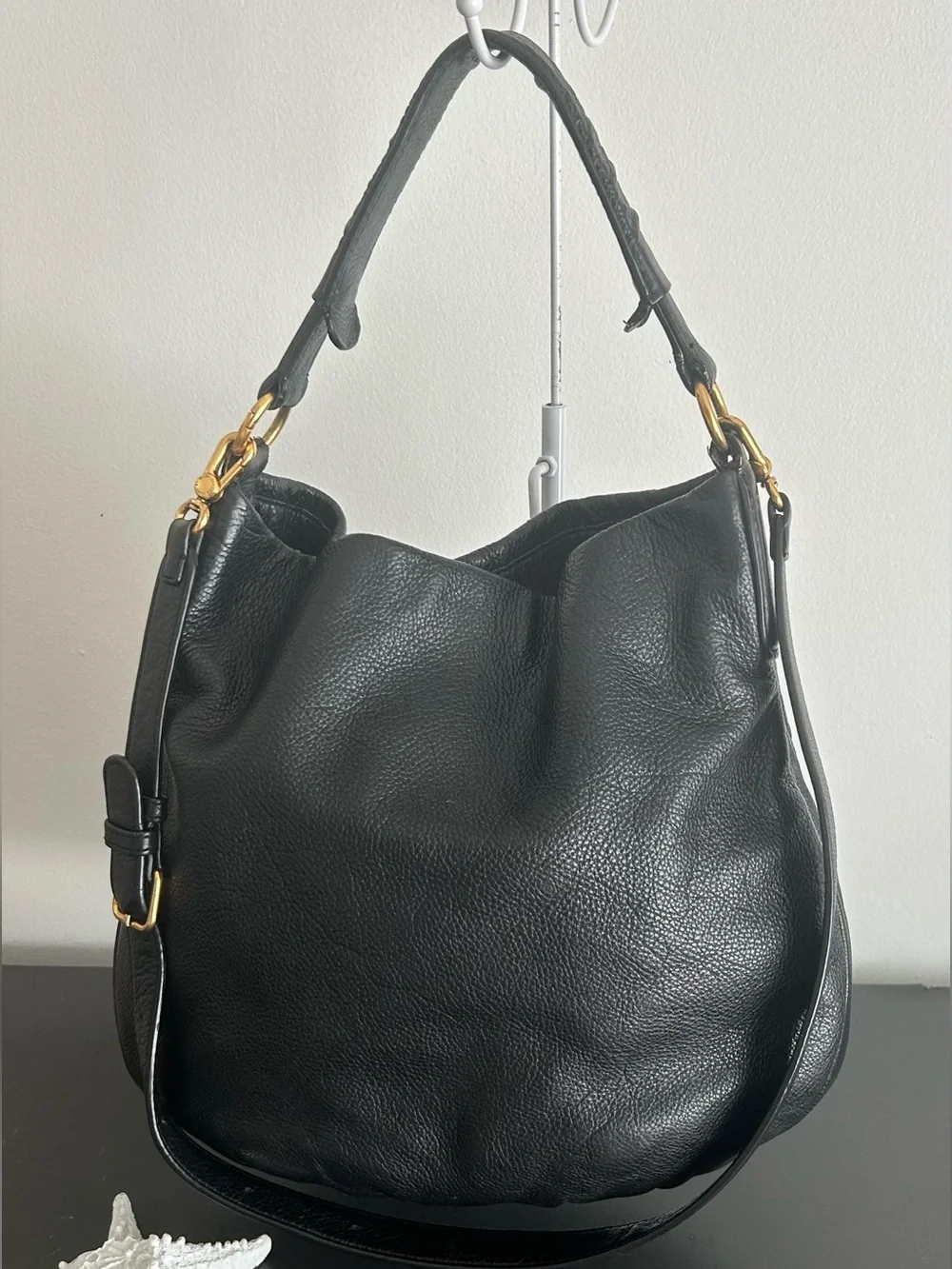 Marc Jacobs Black pebble Leather Hobo Crossbody Bag Large Shoulder bag